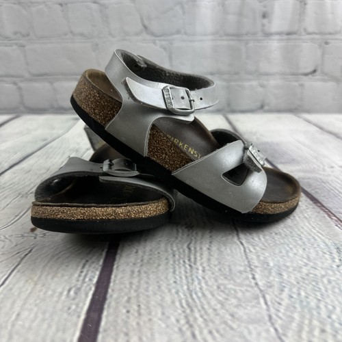 SANDALI BIRKENSTOCK KIDS RIO ARGENTO METALLIZZATO BIRKO FLOR TAGLIA 28