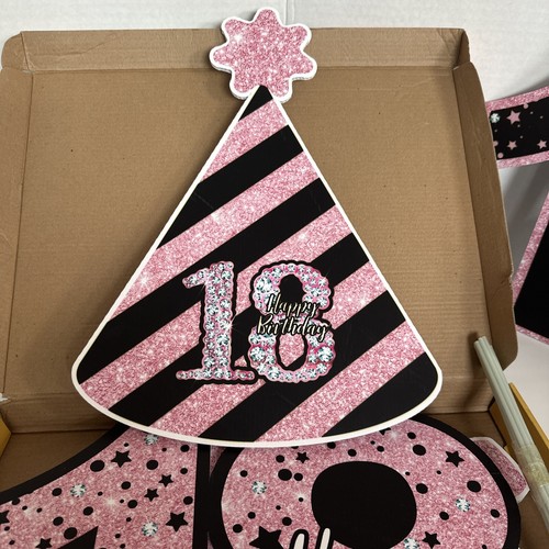 ComboJoy 18th Birthday Decorations for Girls - 6PCS Black & Pink Blue (diamonds) - 第 3/7 張圖片
