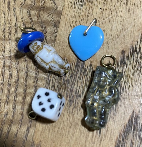 4 Rare Antique Neiger? Czech Glass Charms