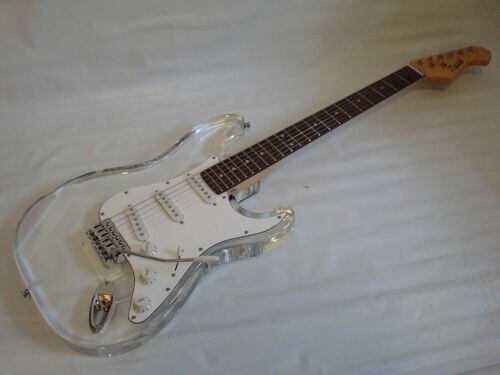 Guitarra Eléctrica Lucite Profesional 6 Cuerdas Cuerpo Transparente con Estuche, Nueva - Imagen 2 de 3