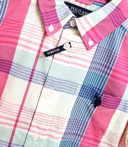 U.S. Polo Assn Boys Short Sleeve Button-Up Shirt Sizes M/8 Plaid School Church - Picture 1 of 9