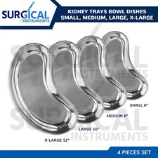 4 Pcs Kidney Trays Bowl Dishes Small, Medium, Large, & X-Large German Grade