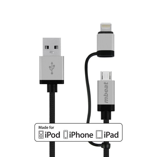 CABLE DE DATOS LIGHTNING Y MICRO USB - 2 EN 1 - PLATEADO - 1 METRO - APPLE Y ANDROID - Imagen 4 de 5