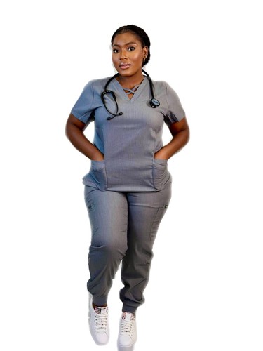 Night Nurse Set Scrubs Women V-Neck Top Jogger Pant Stretch Medical Uniform - Picture 5 of 6