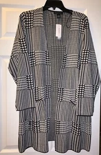 1X Joan Vass black /white 3/4 sleeve cardigan $78.00 BNWTS