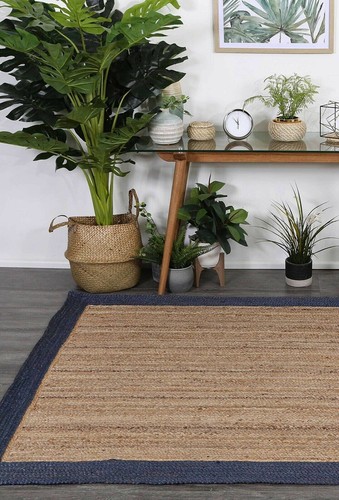 Rugs Carpet Modern Jute Natural Home Decor Braided Rug Blue Color Bordered Rug - Picture 2 of 9