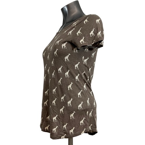 Halogen Women's T-Shirt Short Sleeve Novelty Print Giraffes Brown Linen Blend XS - Picture 4 of 7