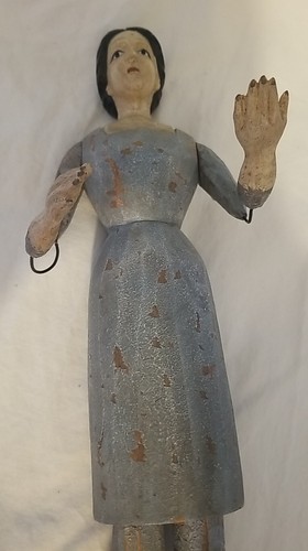 Geschnitzte Holz handbemalte Frau Figur große Hände beweglich Santos Stil 15" H - Bild 5 von 14