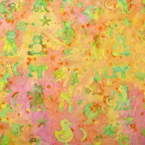 Batik, Little Ducks, Dogs & More , Bright Yellow & Pink Cotton, 19" L by 39" W - Picture 2 of 4