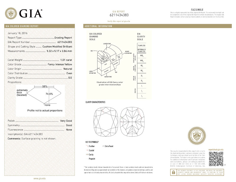1.01ct Intense Yellow SI2 Cushion Cut Diamond Ring R7669 1.01ct Intense Yellow SI2 Cushion Cut Diamond Ring R7669