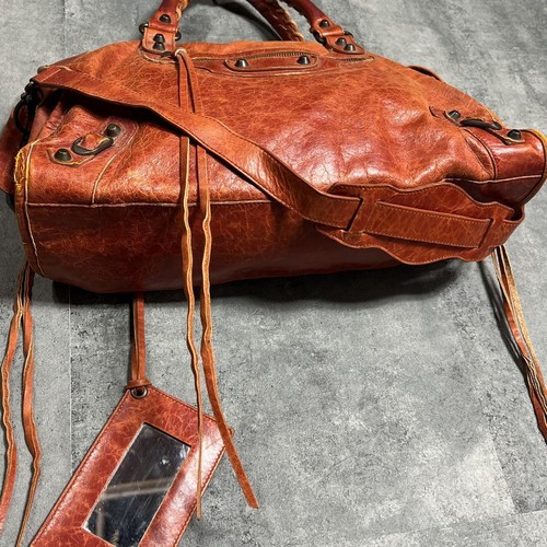 BALENCIAGA the City Leather Bag 2Way Handbag Orange Brown 115748 w/Mirror - Picture 14 of 20