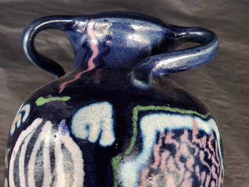 Vintage Carl Gebauer Studio Pottery Germany Vase 8"h 3 Twisted Handles Gouda Art - Picture 2 of 10