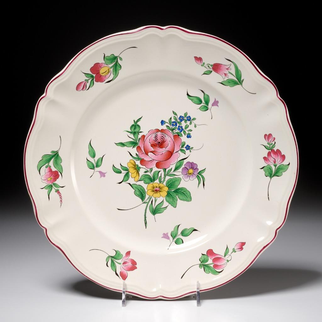 Luneville Old Strasbourg French Faience Pink Floral Round Serving