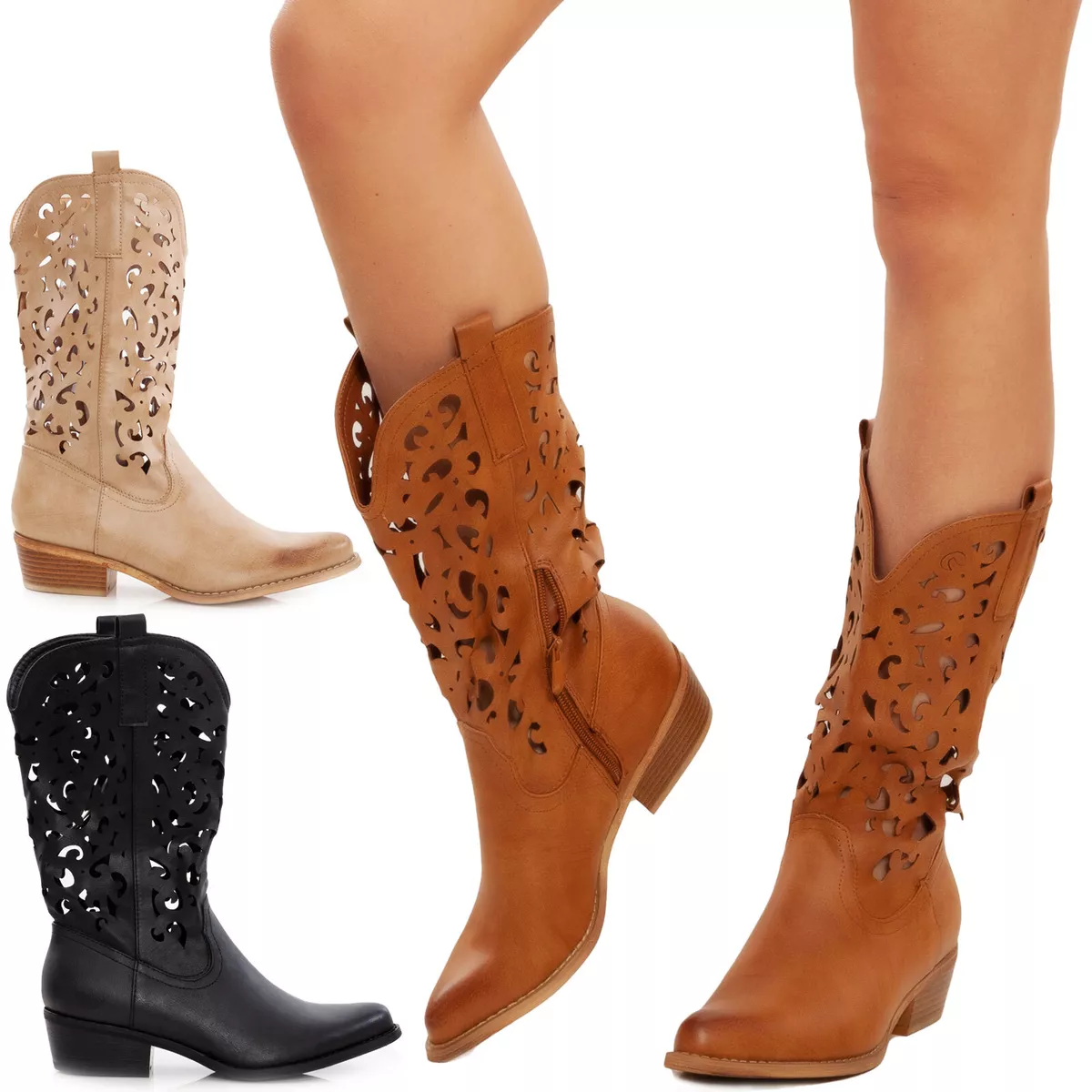 stivali donna estivi stivaletti texani camperos scarpe traforati TOOCOOL G629 eBay