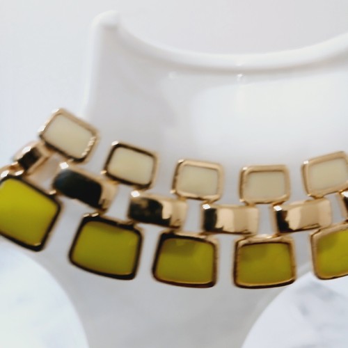 Lovisa Statement Necklace – Double Row Geometric Yellow & Gold Bib, Bold Contemp - Picture 3 of 6