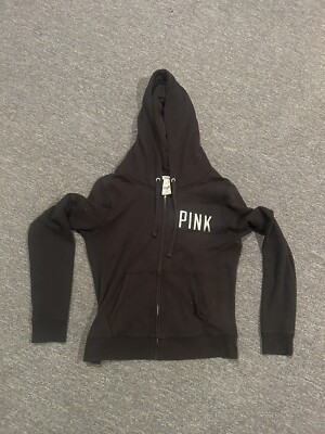 Victoria Secret PINK Large Black Zip Up Sweatshirt Studded Silver
