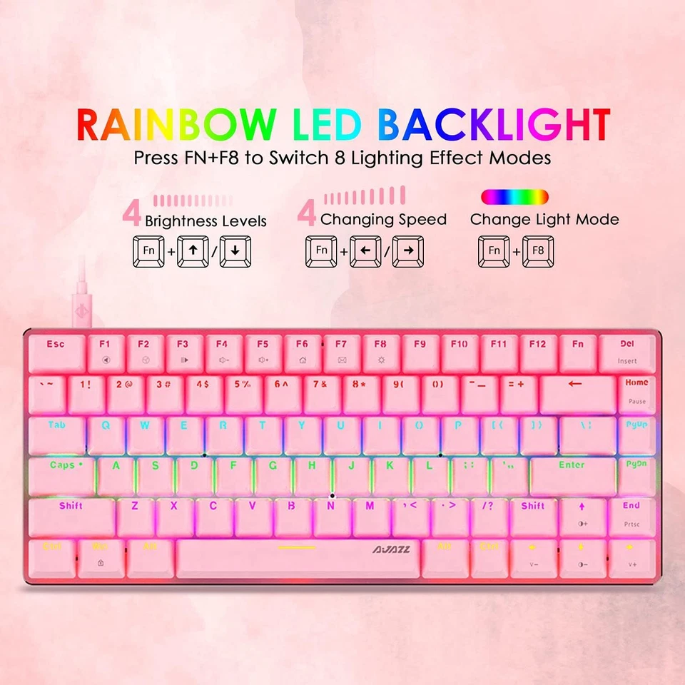 Mechanical Keyboard AK33 8 Rainbow LED Backlit USB Cable Gaming 82-key Compact - Image 3 of 4