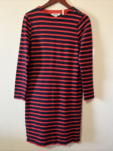 Boden 3/4 Sleeve Round Neck Striped Preppy Nautical Knit Sweater Dress SZ 6L
