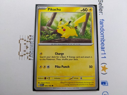 Pikachu card 025/165 Scarlet & Violet 151 Pokemon 2023 Non-Holo LP - Picture 5 of 6