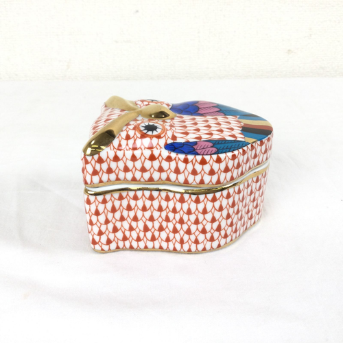 HEREND Figurine Box Bonbon Owl Bird Hand Painted Porcelain 5x6.2cm Collectible - Picture 2 of 8