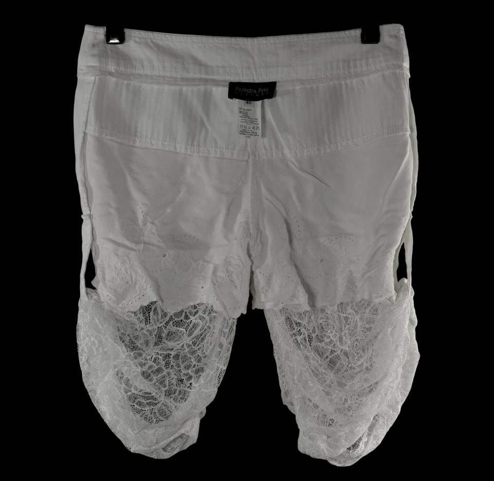 NUEVO SIN ETIQUETAS PANTALONES CORTOS DE ENCAJE BLANCO ELEGANTE PATRIZIA PEPE FIRENZE ITALIA TALLA 40 Foto 4 de 4