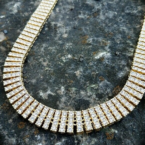 Hip Hop Gold PT Iced 4 Row Lab Diamonds 15mm 30" Pharaoh Tennis Chain Necklace - Picture 5 of 5