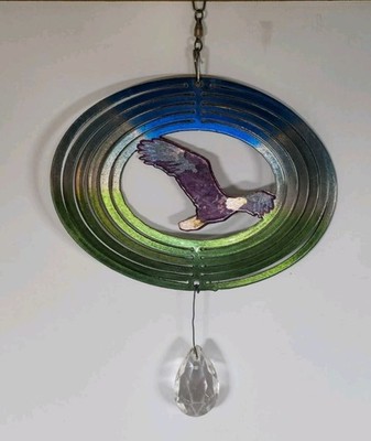 Metal Eagle In Flight Wind Spinner With Crystal Teardrop Sun Catcher