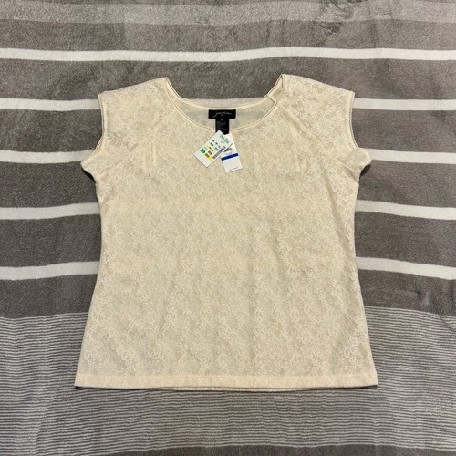 Vintage Josephine Pearls Fresh Cream Sheer Lace Short Sleeve Shirt Top BRAND NEW - Picture 2 of 8