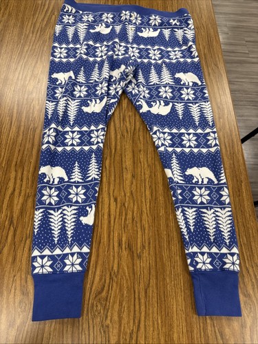 Alte dunkelblau weiße Schneeflocke Bär Baum Weihnachten Thermohose Gr. XL - Bild 1 von 15