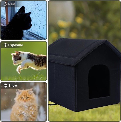 Casa para gatos al aire libre para gatos salvajes refugio con techo resistente a la intemperie mediana negra nueva - Imagen 5 de 11