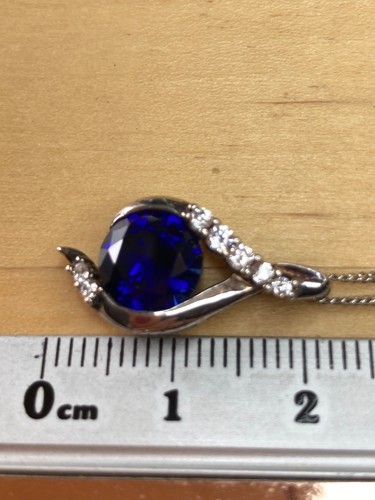 925 Sterling Silver Sapphire Pendant 925 Necklace 45cm Long Boxed - Picture 16 of 22