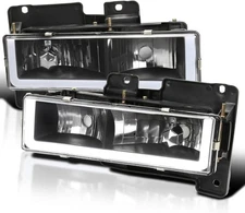 SPEC-D TUNING Black Headlights w/LED Light Bar Compatible with 1988-1998 Chevy G
