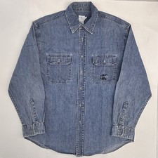 Vintage Calvin Klein Blue Denim Jeans Long Sleeve Button Down Shirt Men s Medium