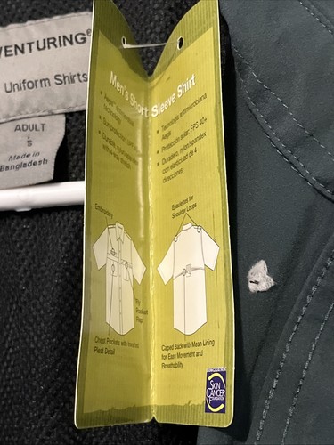 Venturing BSA Uniform Shirt Mens Small Green Nylon Short Sleeve UPF 40 Quick Dry - Picture 10 of 11