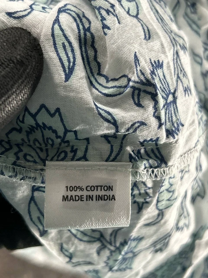 Tuckernuck Dress Womens Large White Blue Green Cotton Floral Blouson - Image 4 of 4