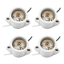 4-Pack E26 Ceramic Light Sockets, 600V 660W Lamp Holder & 6" 18AWG Wire