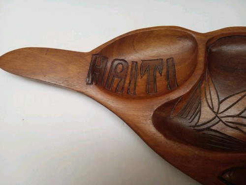 Bandeja para servir hojas tropicales de madera tallada a mano Haití de colección - Imagen 2 de 12