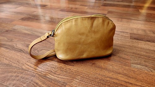 Vintage Camel Leather Bag Clutch Wristlet Cosmetic Distressed Bag, Luca - Picture 7 of 7