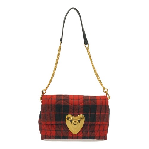 ESCADA Heart Buckle Quilted Chain Shoulder Bag Check Italian Leather Used NE51-0