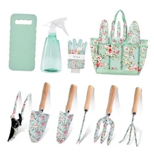 WNJ Gardening Tool Set, 10 PCS Heavy Duty Floral Pattern Garden Tools Set Kit, 