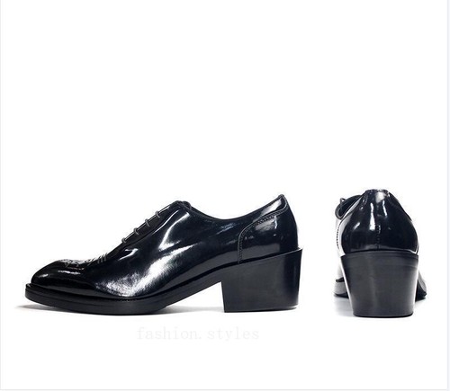 Mens Leather Pointy Toe Block Heel Dress Business Lace Up Oxfords Carved Shoes - Picture 9 of 26