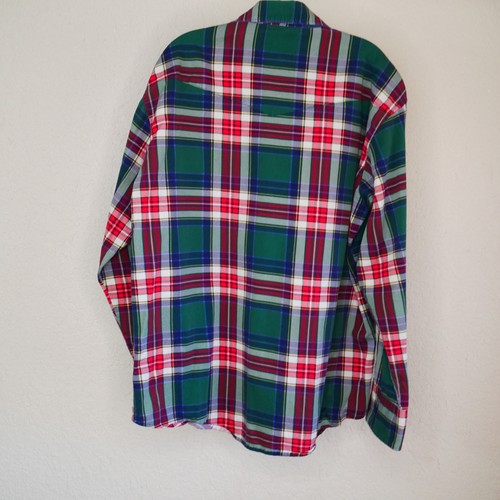 VTG Wrangler Western Flannel Shirt L Blue Gren Plaid Pearl Snap Long Sleeve - Picture 2 of 8