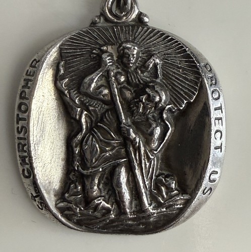 Vintage M De Jean Sterling Saint Christopher Protect Us Pendant Charm 19.5g - Picture 2 of 9