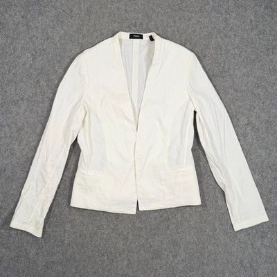 Theory White Organic Crunch Linen Open Front Clean Blazer Jacket Women's Size S