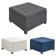 HOMCOM Fabric Tufted Storage Ottoman w/Flip Top Seat Lid and Metal Hinge