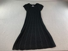 Calvin Klein Cap Sleeve Sweater Dress Womens M Black Cable Knit A-Line Stretch