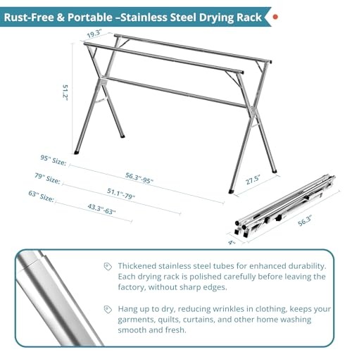 63 Zoll Wäscheständer, Trockenständer Kleidung faltbar Indoor 63" silber - Bild 7 von 7