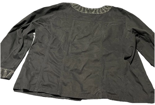 Quacker Factory Jacket Womens 1X Black Button Embellished Beaded Collar Cuffs - Picture 5 of 5
