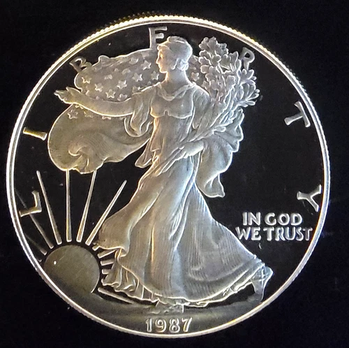 1987-S American Eagle Proof Walking Liberty Bullion-0.999 Silver 1 Oz Coin 4s