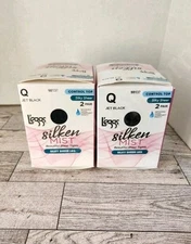 L'eggs Silken Silky Control Top Wicking Cool Tights Size Q Jet Black Lot Of 2